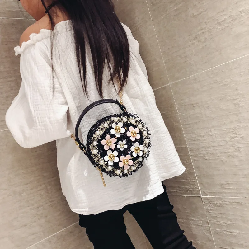 حقيبة كتف بطبعة زهرة اللؤلؤ متعددة الاستخدامات للأطفال ، حقائب كروس بودي ، أميرة ، تصميم لطيف ، حقيبة مدرسية ، محفظة عملات معدنية للأطفال ، حقائب يد للبنات ، كورية