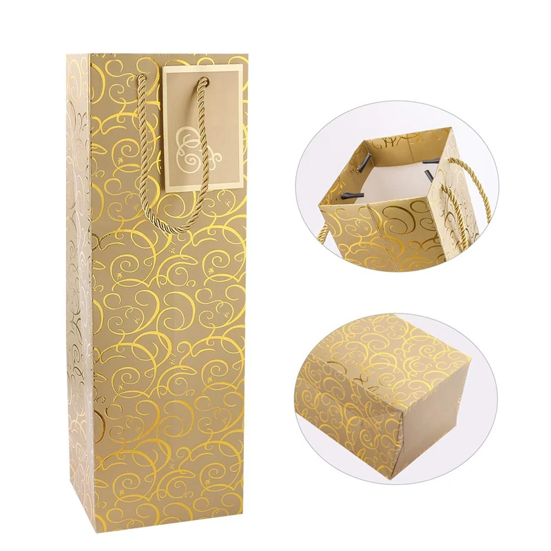 Wine Bags, Kraft Paper Wine Bag 10 Pcs Gift Wine Bags With Handles, Single Bottle Paper Wine Bag Bulk For Christmas, Party, Shop