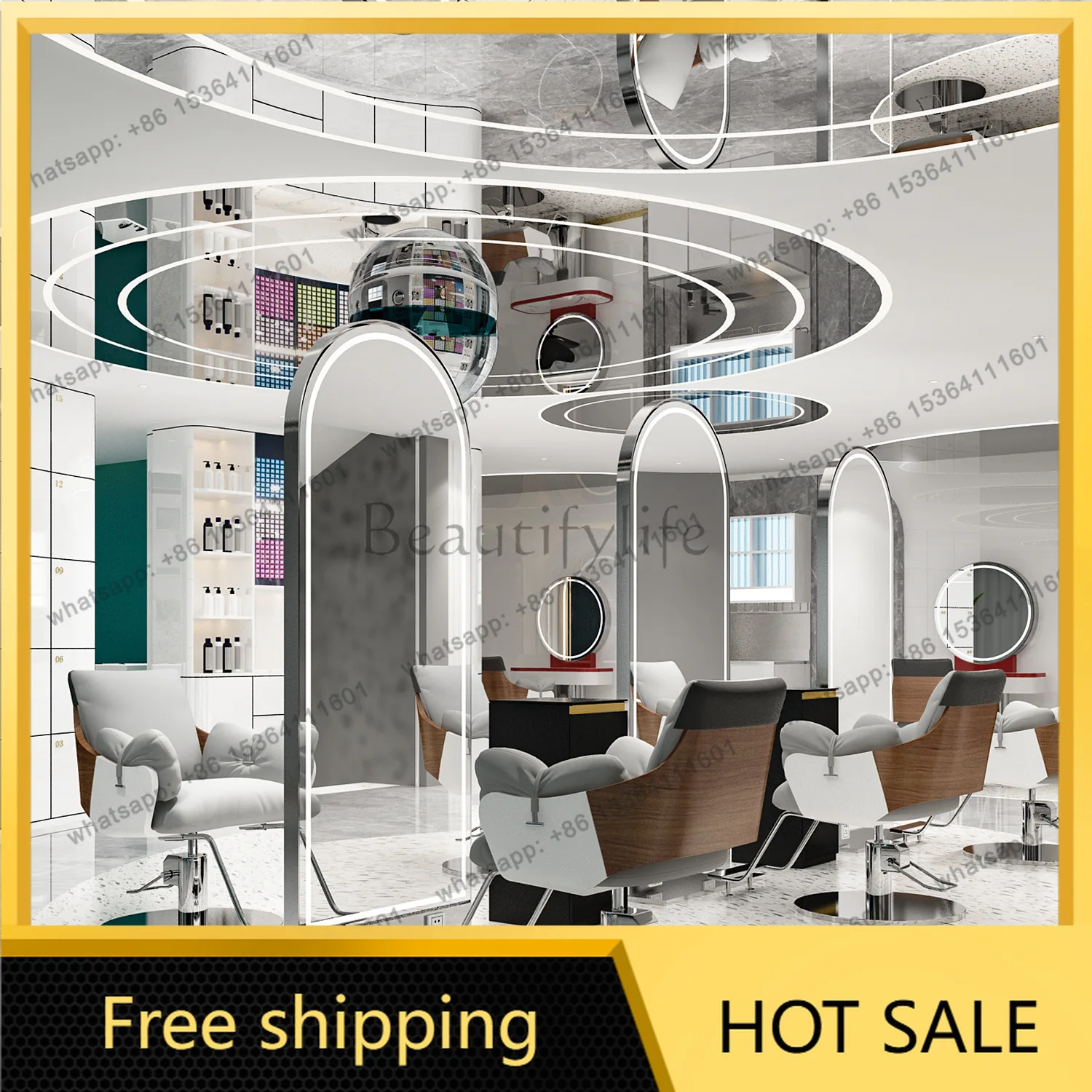 Factory Direct Sales Stainless Steel Barber Shop Mirror Table Single Double Sided Barber Shop Gold