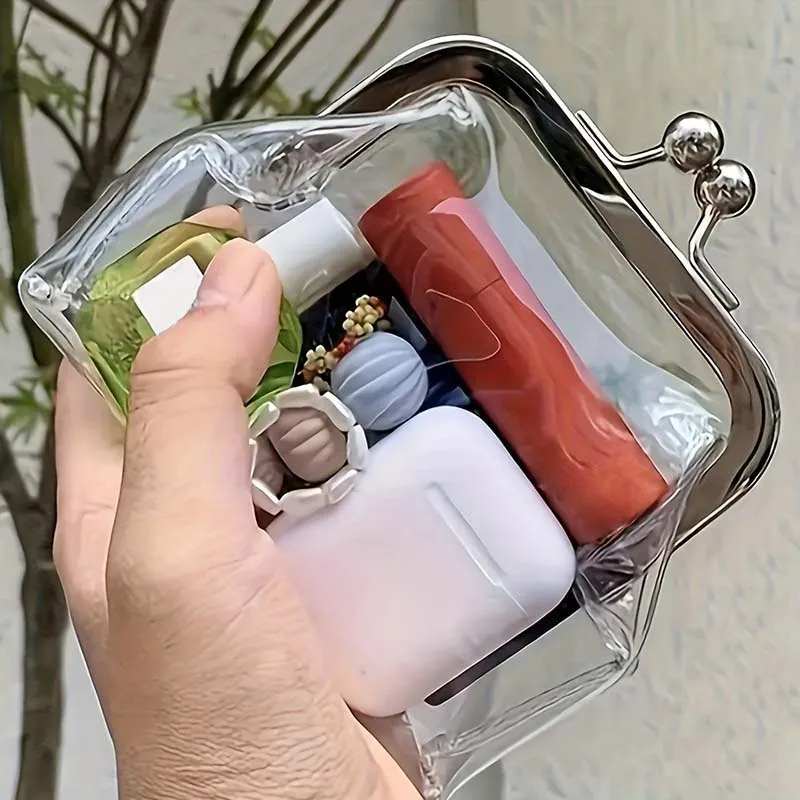 New Transparent Coin Purse Multifunctional Lipstick Key Bags Card Holder Iron Mouth Clip Wallet Portable Storage Bag