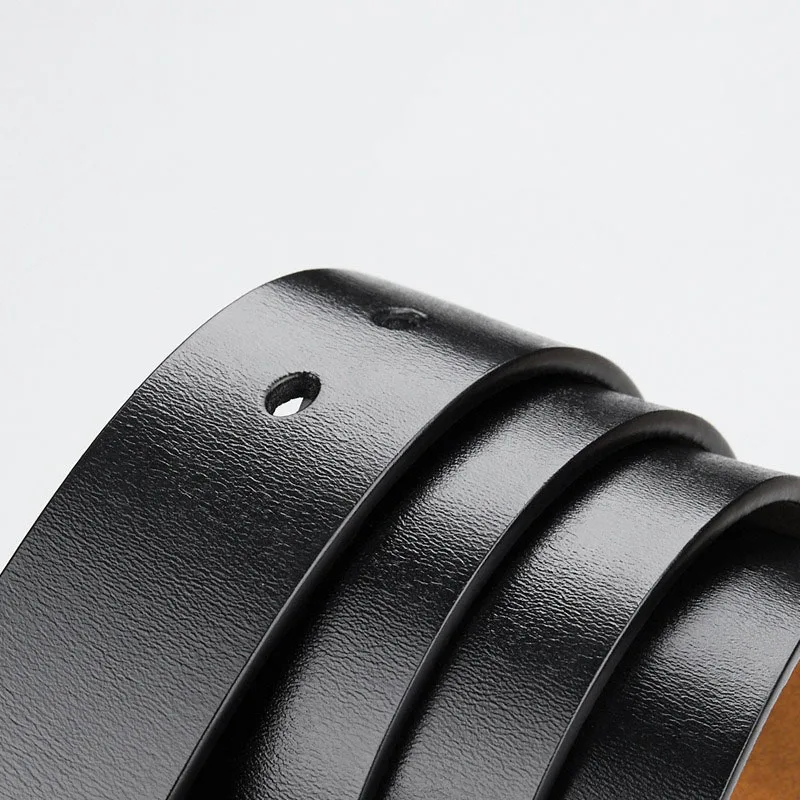 No Buckle 3.8cm Width Cowskin Genuine Leather Belt Men Without Pin Buckle Waist Straps Male Black Brown Belt Body