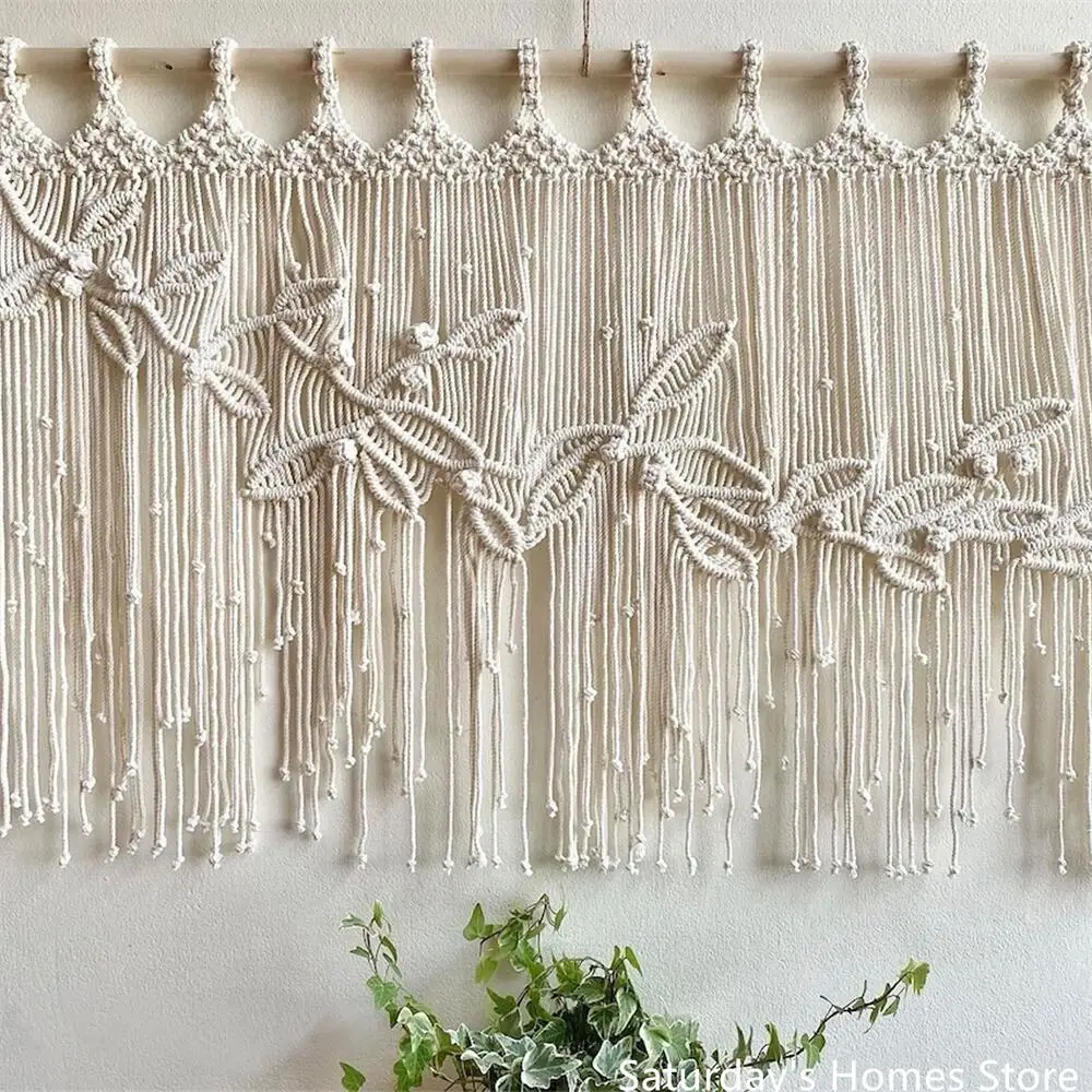 Macrame Leaves Tapestries Window Door Curtain Wall Hanging Bohemian Decoration Handwoven Macrame Tassel  Curtain Decoration