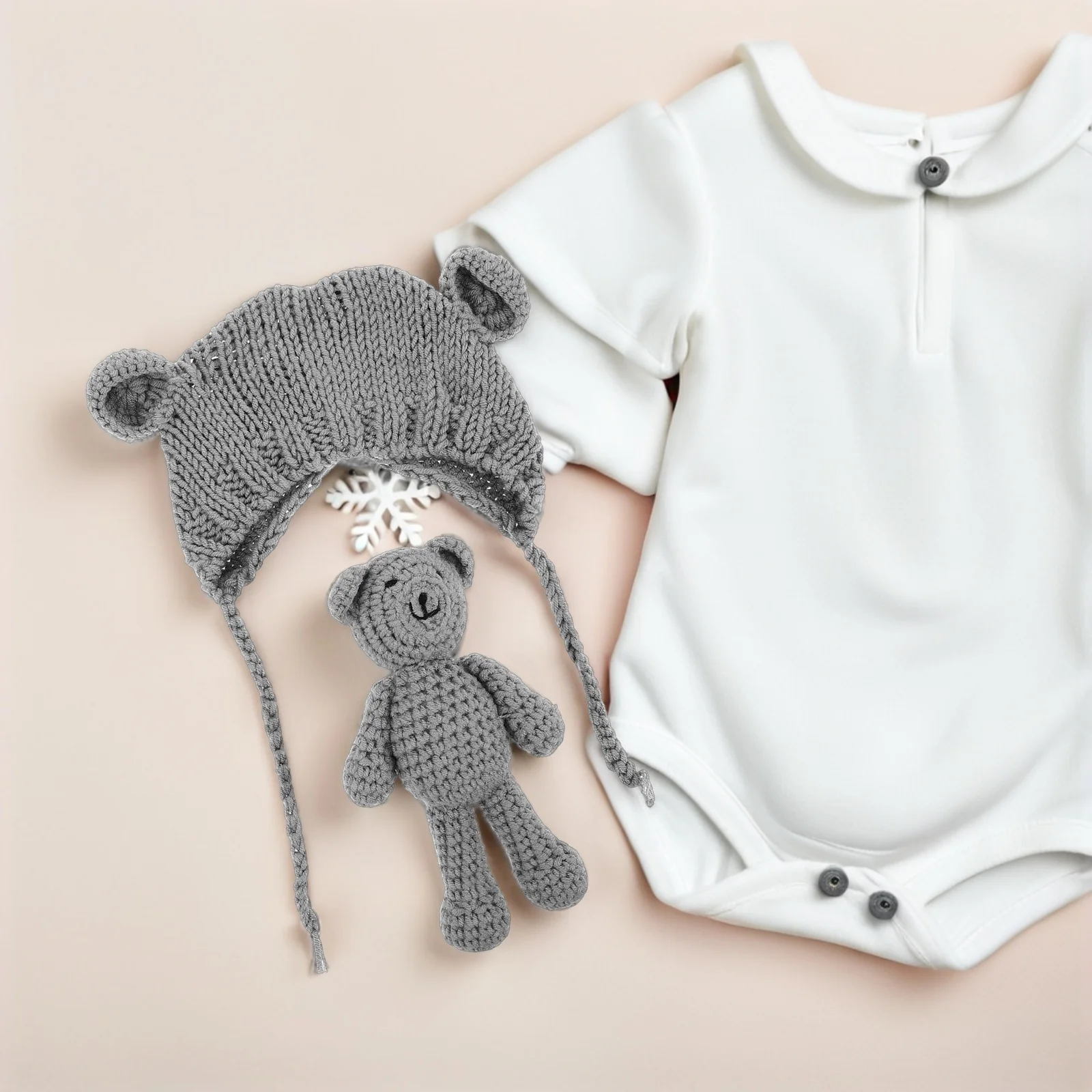 

1Set Baby Infant Soft Knit Winter Cap Warm Newborn Toddler Photography Accessories Infant Bear Hat