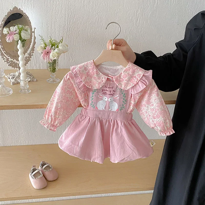 Autumn Baby Overalls  Sweet Bunny Letter Toddler Girls Braces Pants Loose Korean Version Infant Trousers 3M-3T