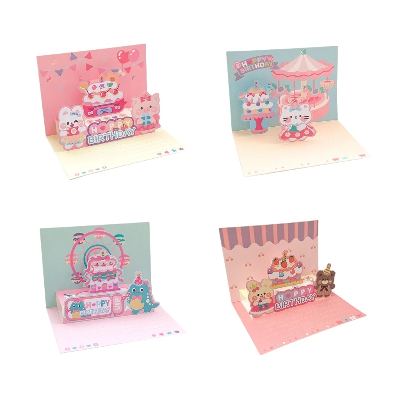 3D Cake Theme Holiday Birthday Cards for Adults or Kids Green Heartwarming Three-dimensional Greeting Cards Paper