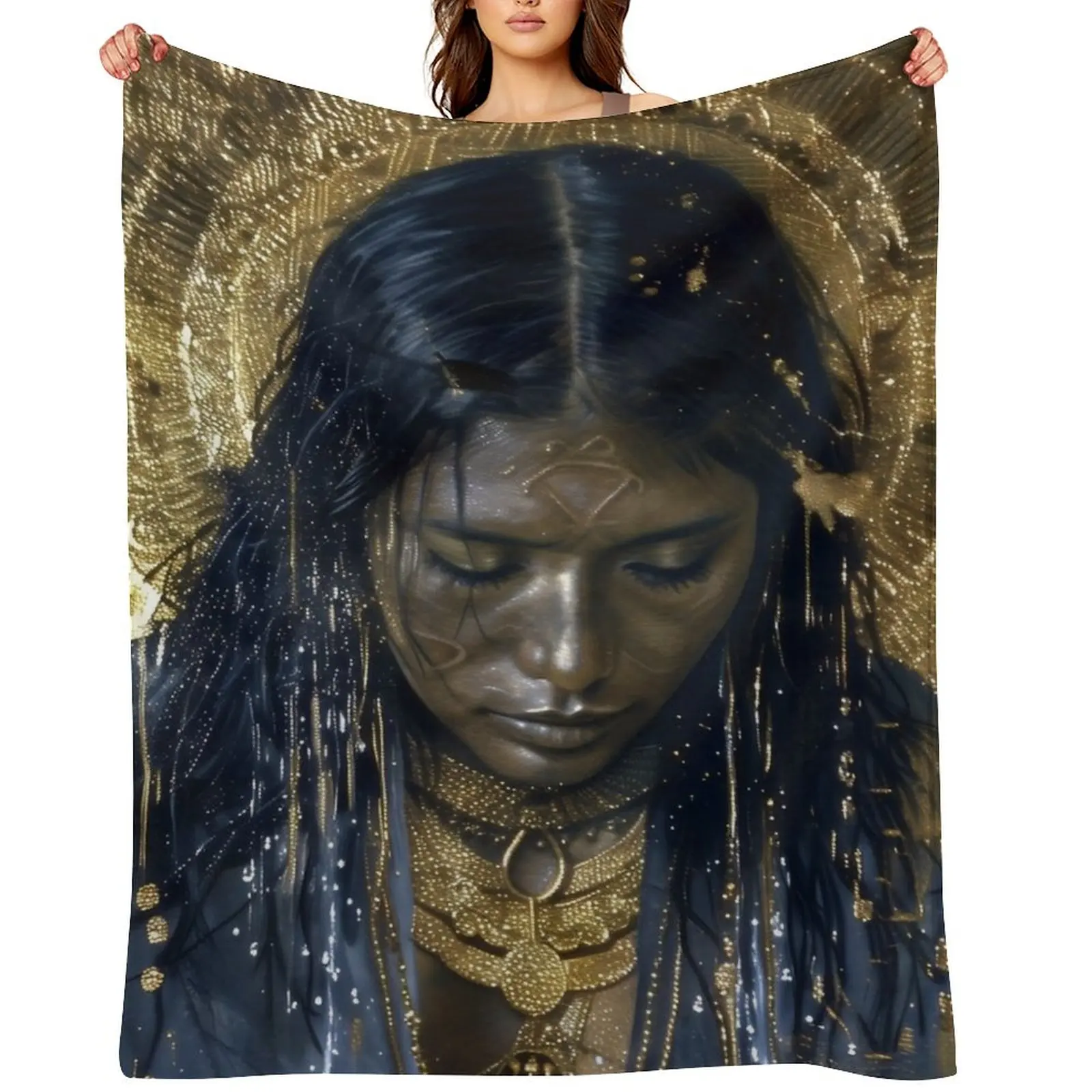 

Taino Goddess Atabey Surreal Gold Art Throw Blanket Bed covers Polar For Decorative Sofa Winter beds Blankets