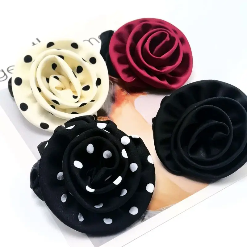 Vintage Polka Dot rose Flower Hair Band Exquisite High Elastic Red Rose Ponytail Hair Rope Ball Head Girl Hair Accessoires