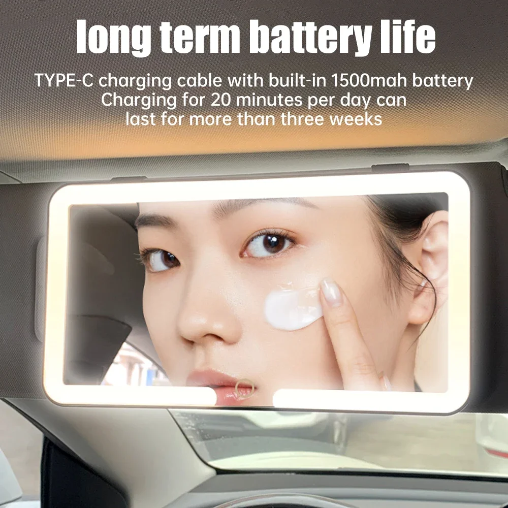 Espelho de maquiagem portátil com luzes LED, espelho de vaidade com controle de toque de 3 cores, bateria recarregável para viagens em carro em casa