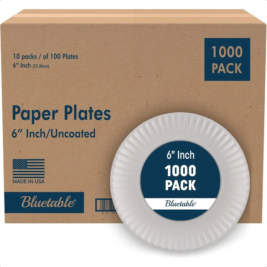 

6 Inch Paper Plates Bulk 1000 Count Uncoated White 6 Dinner Plate Small Dert Plate Decorative Craft Paper Plates Plates [1000