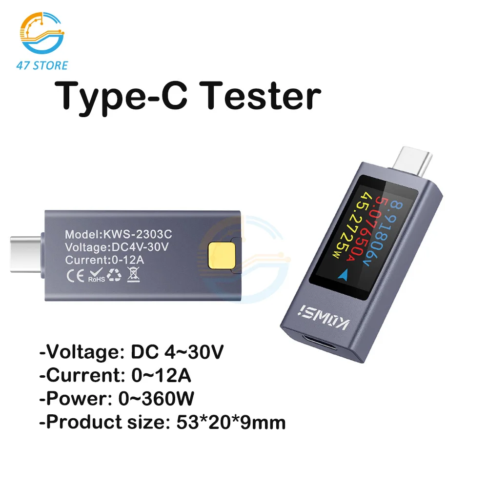 KWS-2303C Tester Type-C Digital DC Voltmeter  Amperimetro Current Voltage Meter Amp Volt Ammeter Detector Power Bank Charger