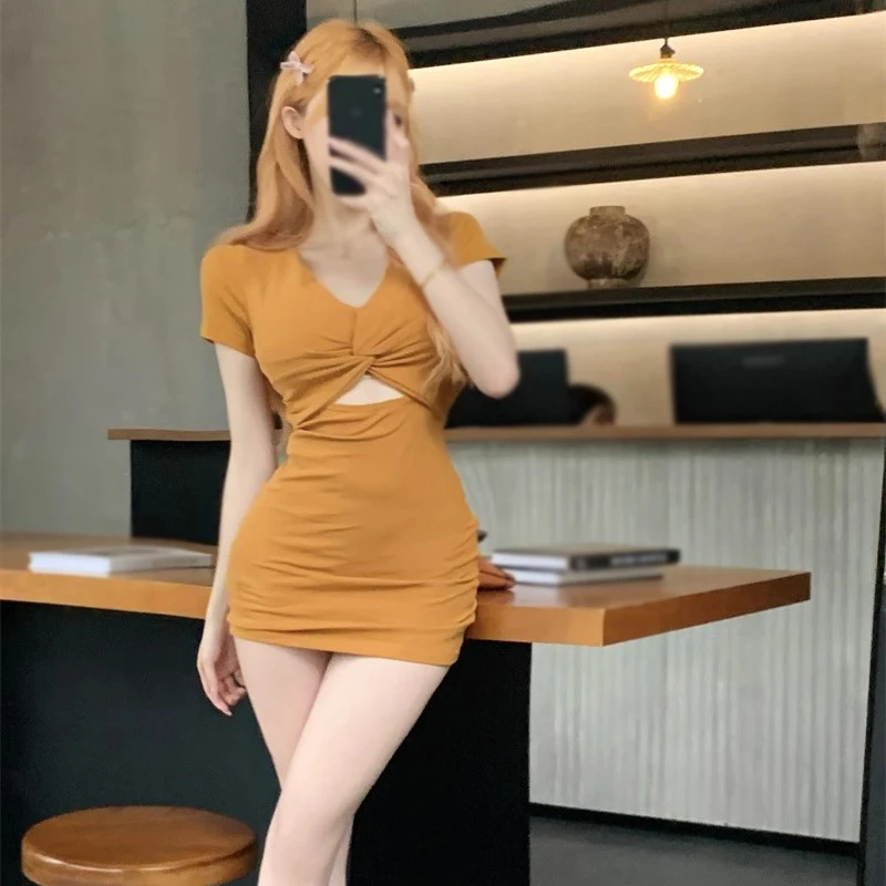 Women's Bodycon Dress Solid Colour Summer Slim Sexy Short Sleeves Dresses