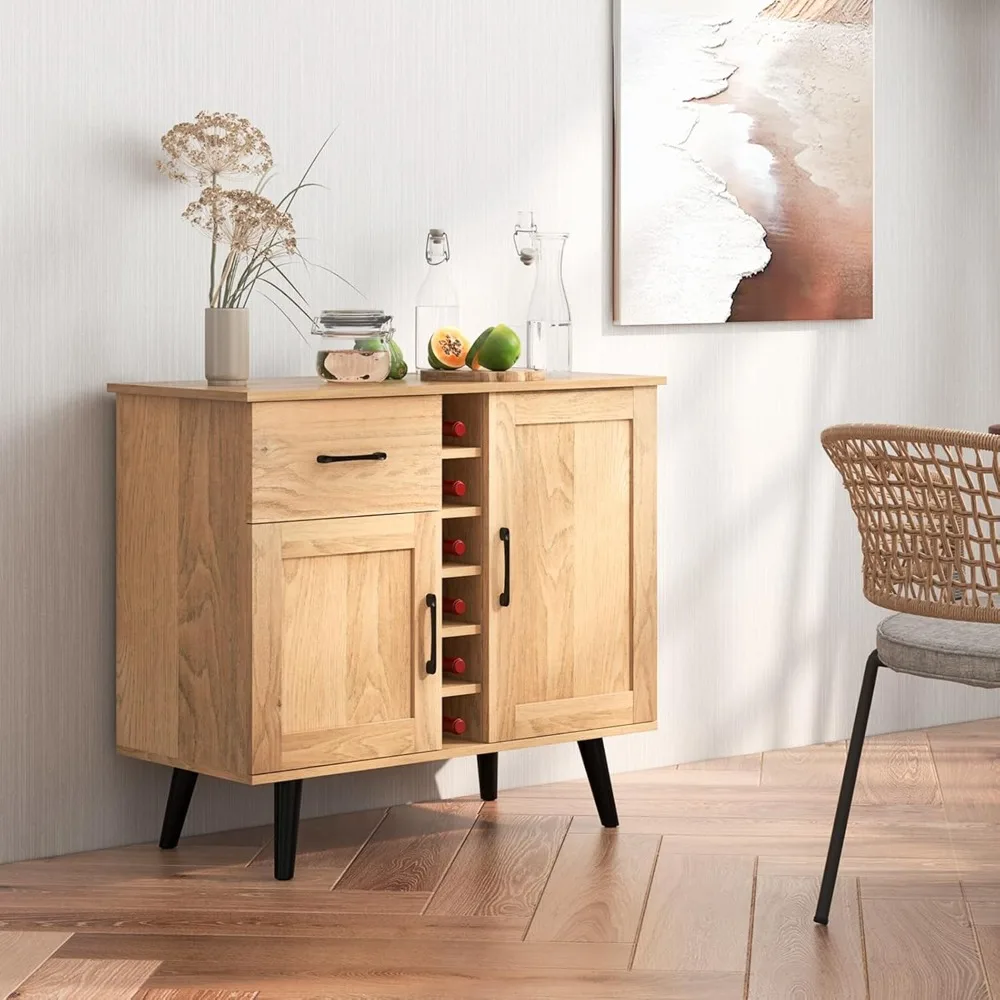 

Buffet Cabinet with Storage, Liquor Cabinet W/ 6-Bottle Wine Rack, 1 Drawer & 2 Doors, Wood Buffets & Sideboards, Customized