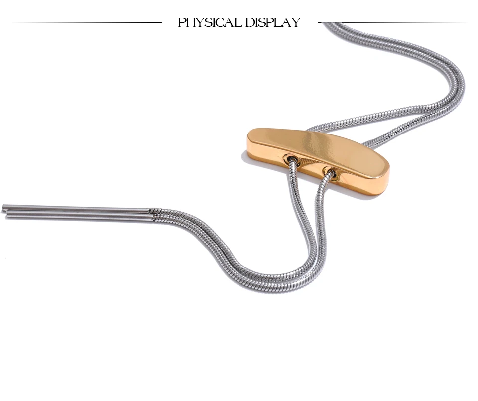 Yhpup 316L Edelstahl Exklusive geometrische verstellbare lange Pullover Kette Halskette Modeschmuck Zubehör wasserdicht – Detail 9