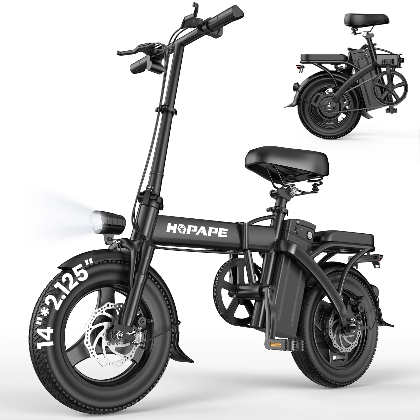 HOPAPE V9 Folding Adult E-Bike with 748W Motor, 48V 15Ah Battery, 20 MPH, Dual Disc Brakes, Foldable Electric Bicycle