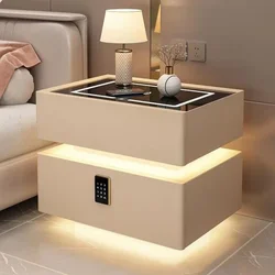 Modern Style Solid Wood Bedside Table with Wireless Charging Smart 2 Drawers Bedroom Nightstands with Lock