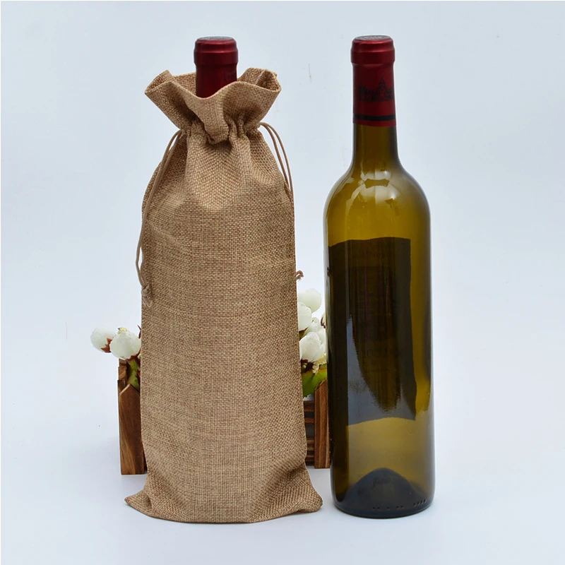 5Pcs/Lot Dignified And Elegant Champagne Red Wine Drawstring Burlap Bags For Wedding Banquet Gift Storage Bags Can Be customized