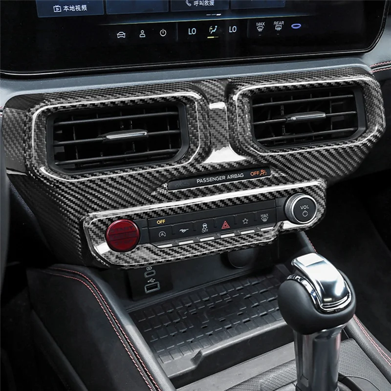

Carbon Fiber Car Multi-Media Console Frame Cover Center Console AC Air Vent Outlet Trim For Ford Mustang 2024 LHD