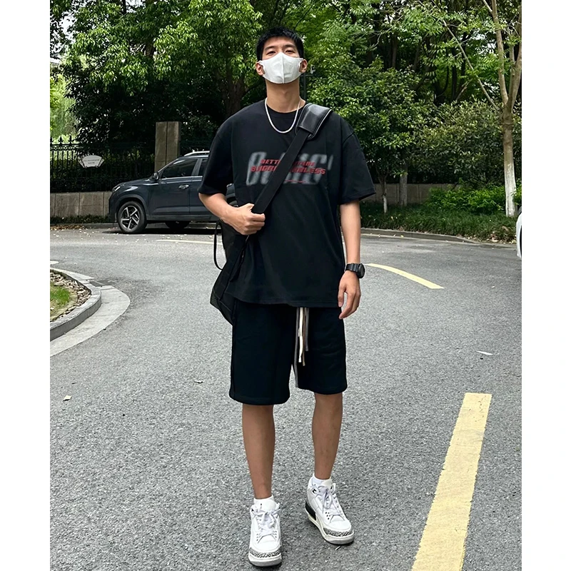 

Cleanfit Bla Sports orts for Men Summer Teenage Haome Running Casual Five-Quarter Length Straight Leg Sweatpants