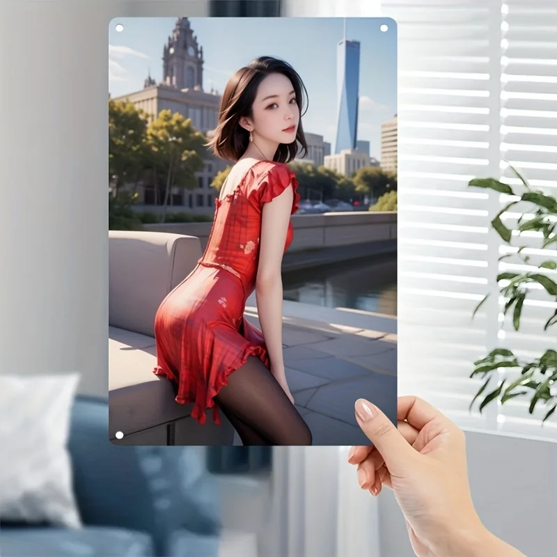 

Metal Wall Art Sign - Korean-Inspired K-Drama Woman & Seoul Skyline Poster, Iron Plate For Home, Cafe, Bar, Christmas Gift, Kore