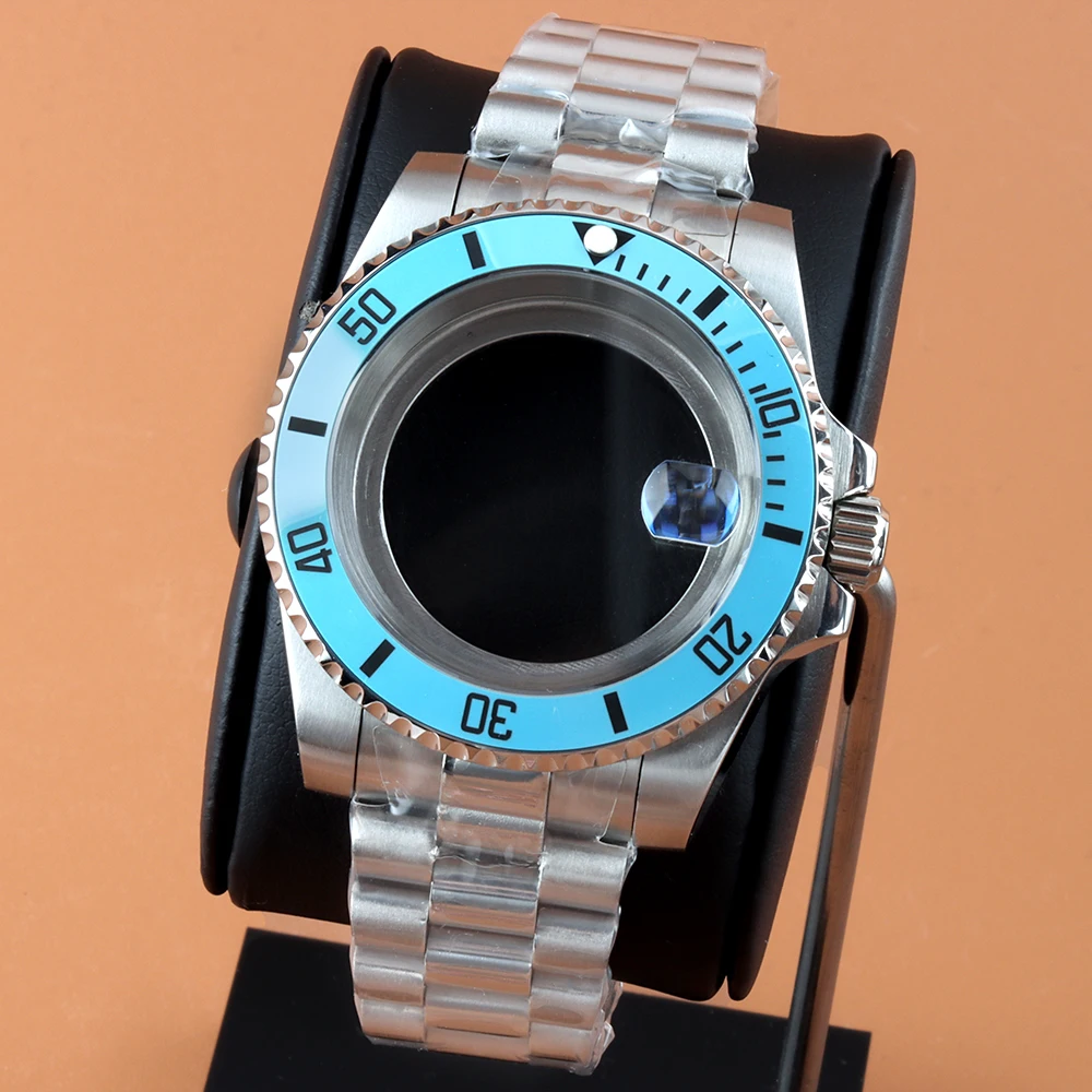 

40mm NH35 Blue Bezel Watch Case Sapphire Glass For Nh35 Nh36 Movement 28.5mm Dial 316L Steel Presidential Strap Submariner Case