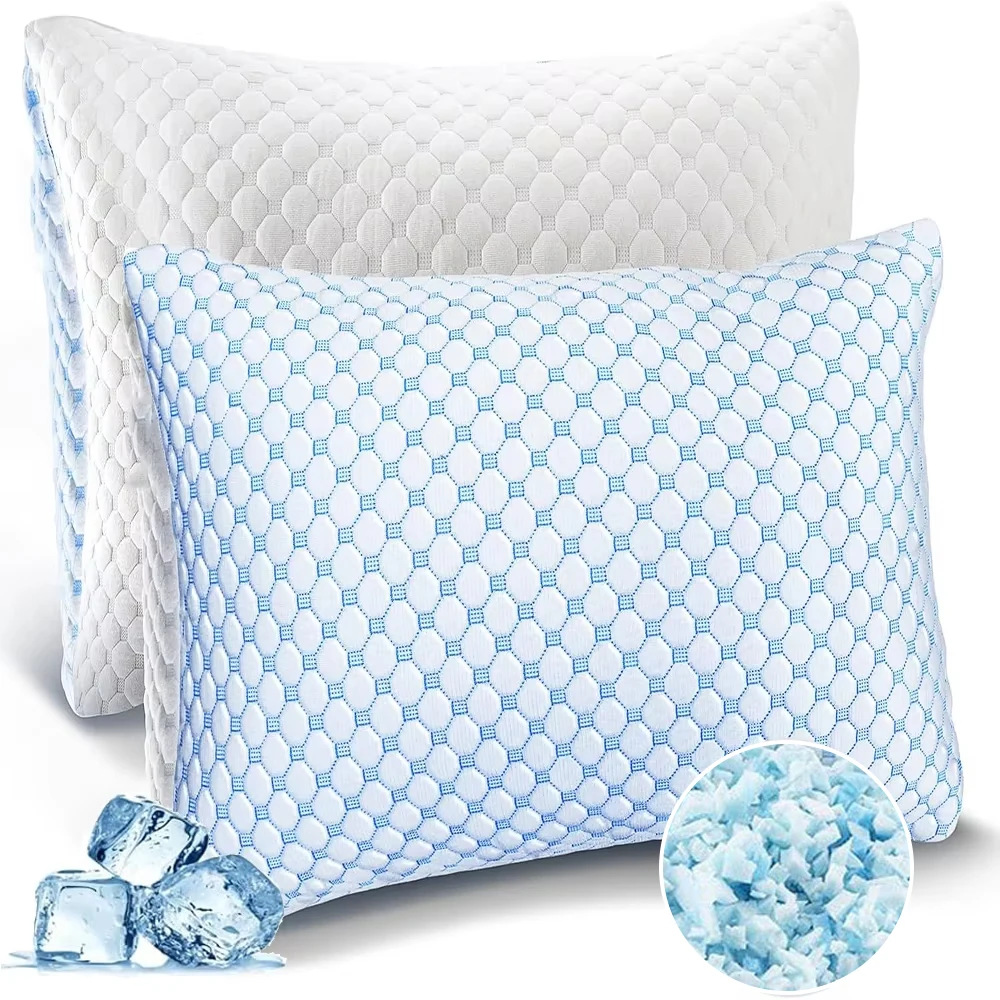 Travesseiro de Espuma Viscoelástica Resfriante e Desfiada - Altura Ajustável para Quem Dorme de Costas/Lado, Suporte Respirável com Capa Removível e Lavável