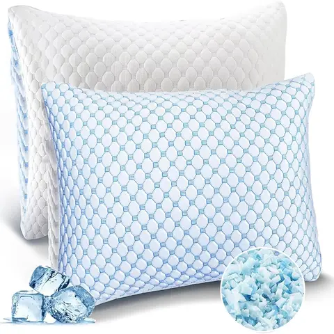 Cooling Shredded Memory Foam Pillow- Adjustable Loft for Back/Side Sleepers, Supportive Breathable with Removable Washable Cover