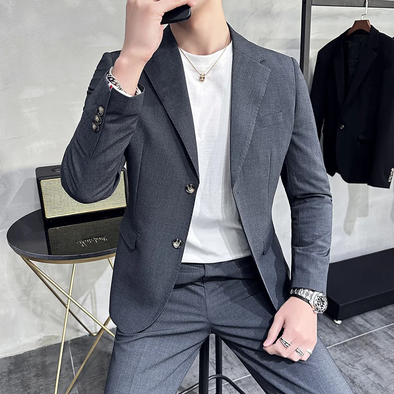 7XL 6XL (Jacket+Pant) Spring Summer Simple Casual Suit 2023 Men\'s Business Groom Wedding Tuxedo Formal Prom Party Office Suit