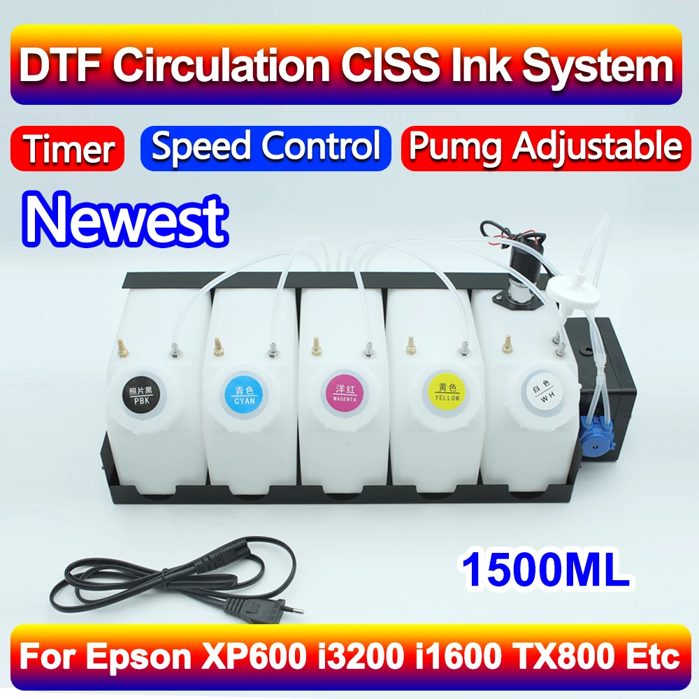 Imagem -02 - Sistema Ciss de Circulação de Tinta Branca Dtg Dtf 1500ml para I3200 I1600 Xp600 sem Amortecedor Agitador de Tinta Branca Misturador Tanque de Controle de Temporizador