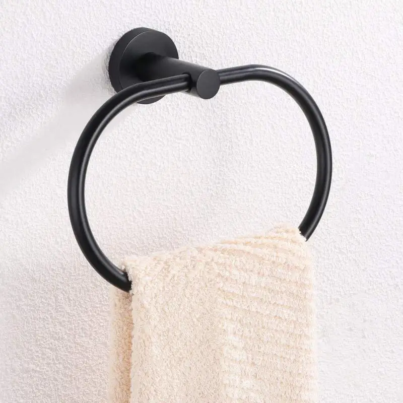 No Drilling Self-adhesive Black Towel Bar Holder Robe Hook Toilet Paper Rack Brushed Gold Bathroom Hardware Accessories Set