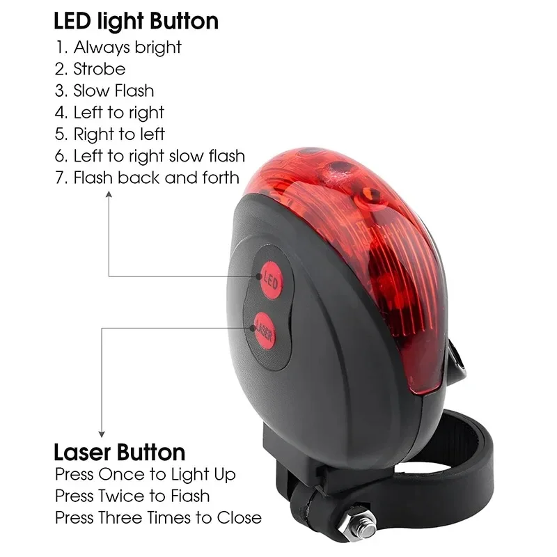 Bicycle Bike LED Lights 2 Lasers 5 LED Waterproof Cycling Taillight Safety Warning Taillight MTB Bike Rear Tail Lights - view 5