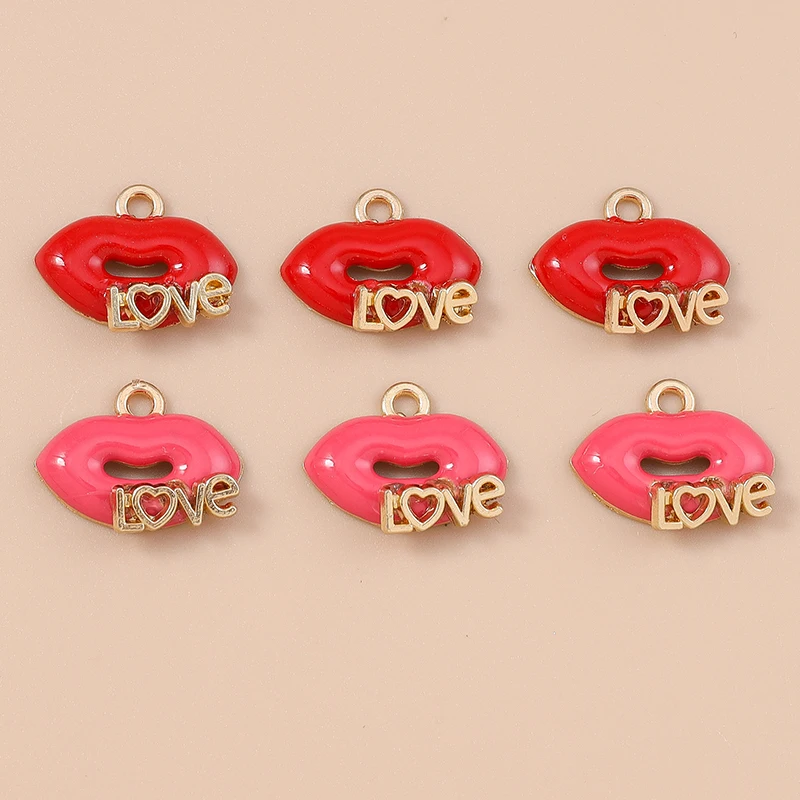 10 Stück niedliche Emaille-Anhänger in Form von roten Lippen und High Heels, Lippenstift-Charms für die Schmuckherstellung, Halsketten, Ohrringe, Armbänder, DIY-Bastelbedarf – Detail 12