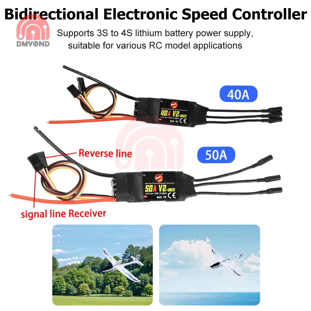 

Бесщеточный ESC-контроллер, двунаправленный ESC с обратной тягой 40A 50A для модели RC FPV, электронный регулятор с фиксированным крылом