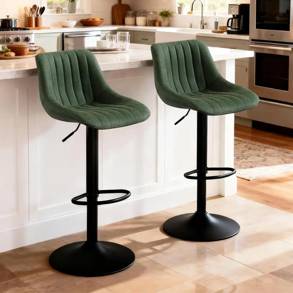 

Green Leather Swivel Bar Stools Set of 2 with Back and Arms for Kitchen Island/Dining/Restaurant