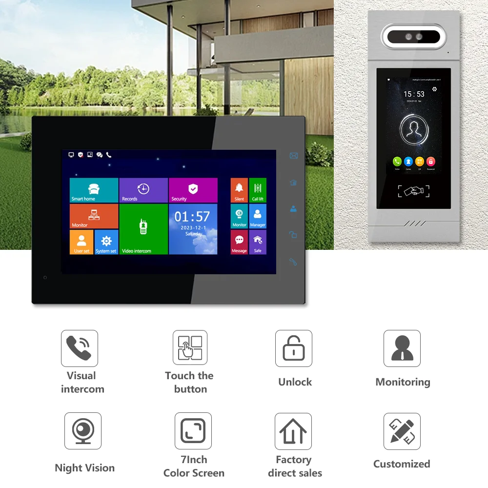 7-Inch Full Touch Gebouw Intercom Digitaal Gebouw Visuele Intercom Systeem Appartement Deurbel Monitoring Intercom