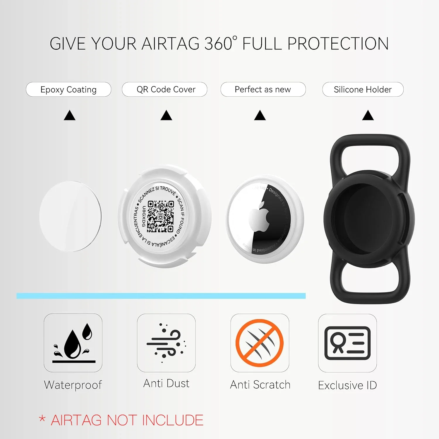 Waterproof Airtag Holder for Dog Collar with QR code Tag, Soft Protective Lightweight Airtag Case for Dog & Cat Collars harness view 3