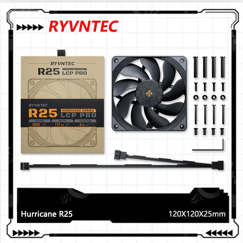 RYVNTEC Hurricane R32/R25 120X120mm Case Fan,LCP Precision Material/3-Speed Speed Regulation/Industrial Fan/High-performance Fan