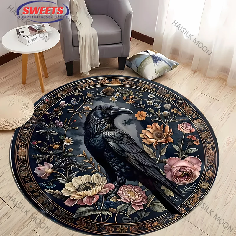 3D Vintage Floral Animals Rugs Butterfly Parrot Fox Printed Round Rug Living Room Bedroom Decor Indoor Floor Mat Rug for Friends