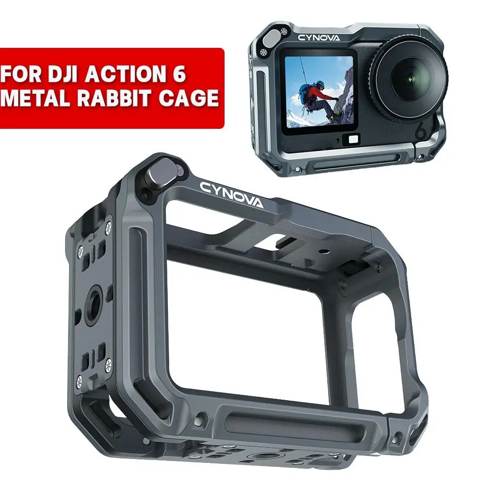 dji-action6用メタルラビットケージvlogグリップマウントクイックリリース人間工学に基づいたカメラアクセサリー