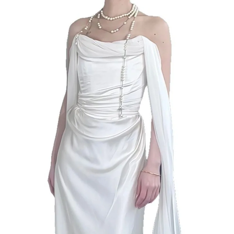 فستان زفاف خفيف على الطراز الفرنسي2025New زفاف بسيط عالي الجودة حمالة صدر بيضاء من الساتان طرحة زفاف فستان الملكة الأم