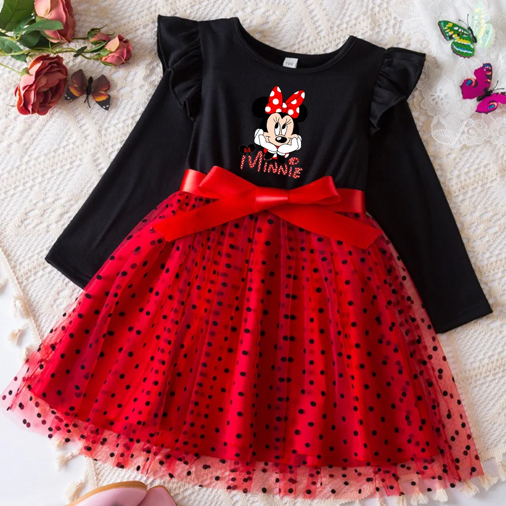 

Mickey Minnie Fall Dresses for Girls Dresses Birthday Party Long Sleeve Princess Costume Teen Children's Party Clothes Autumn