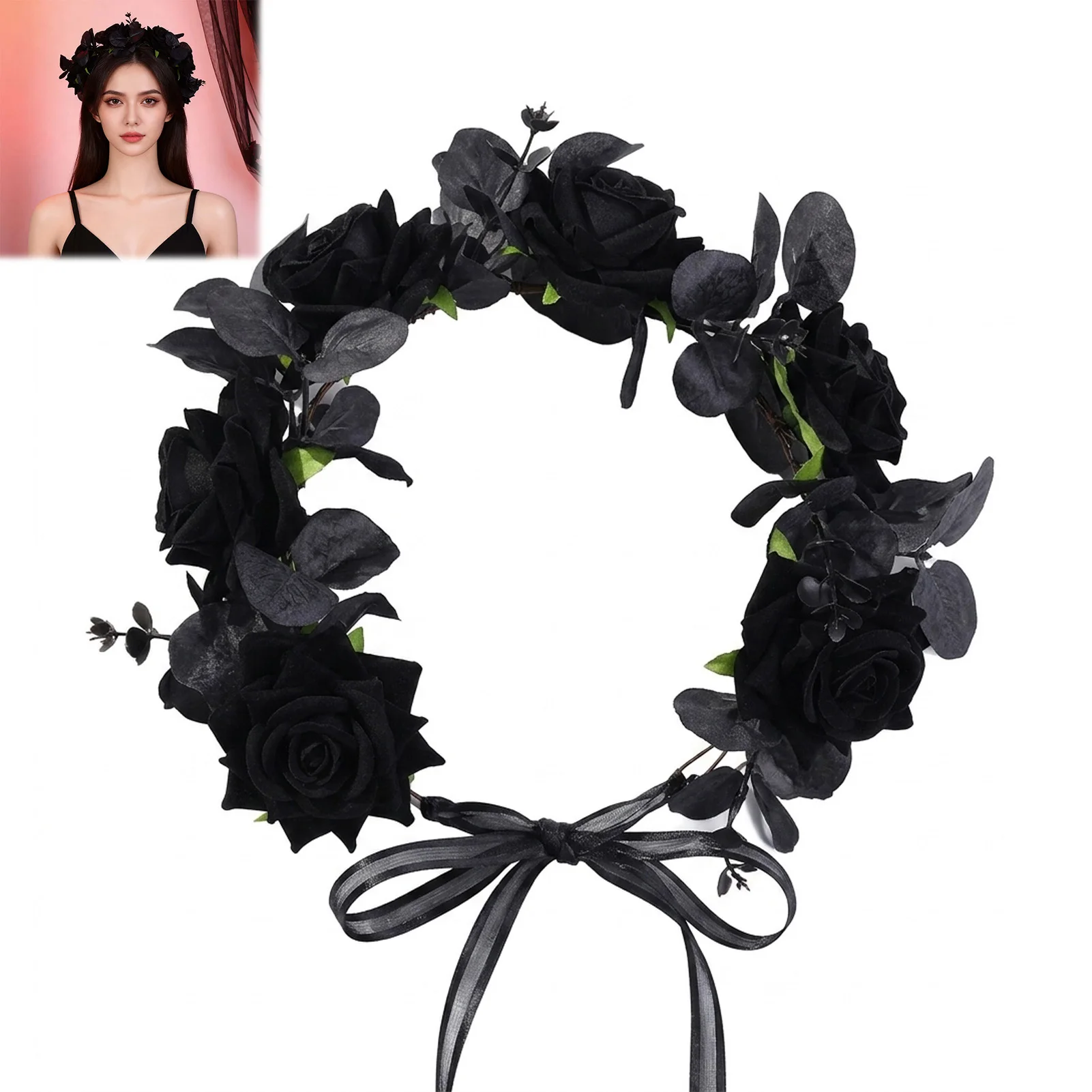 tiara-confortavel-realista-para-festa-gotica-de-halloween-acessorio-de-cabelo-floral-rosa-escuro-equipamento-de-cosplay-duravel-e-misterioso