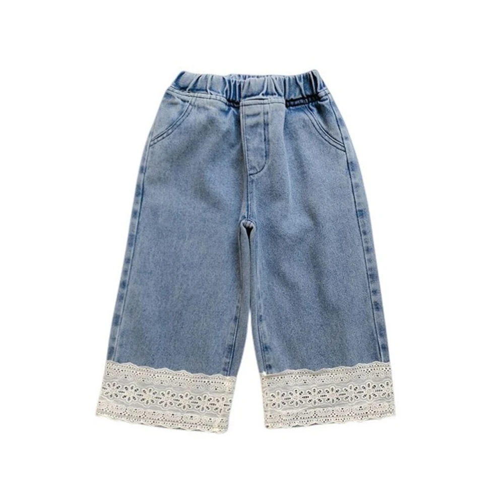 Bear Leader Girls Straight Lace Jeans Summer Children\'s Versatile Wide Leg Pants Sweet Casual Pants Fashion Girl Jeans Clothes