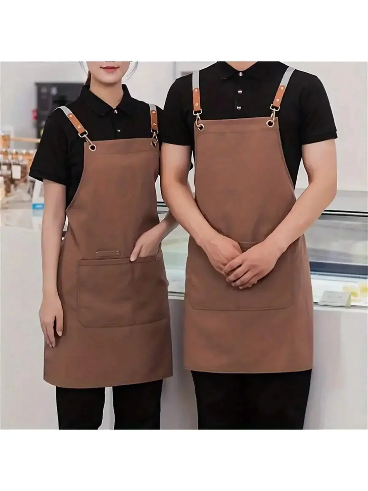 Waterproof Chef Apron,Cross Back Apron for Men Women with Adjustable Straps and Large Pockets,Canvas