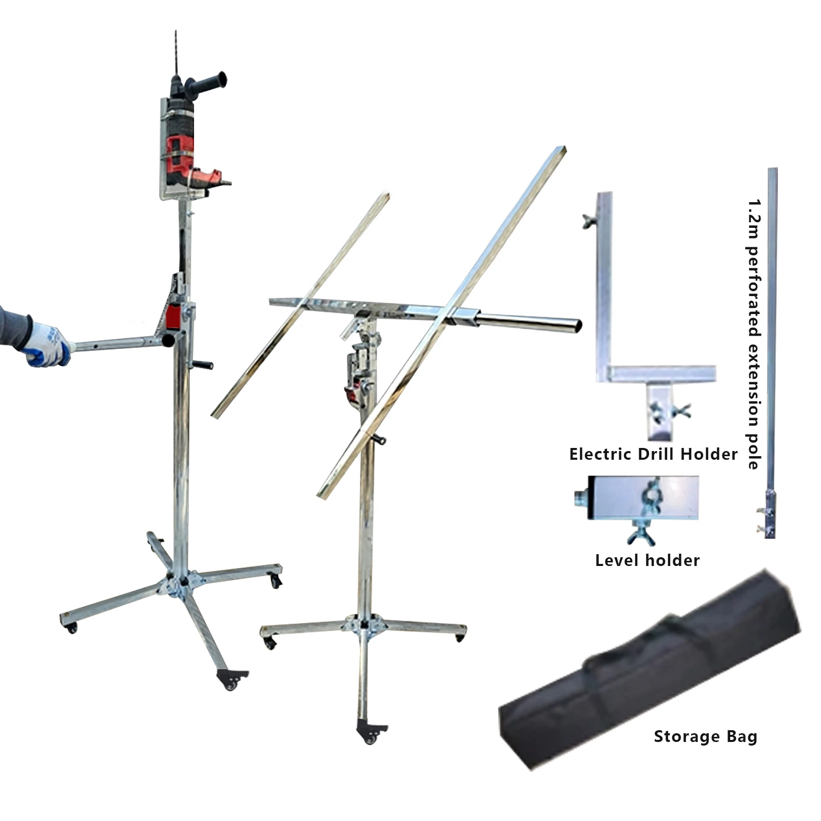 3.7m Multifunctional Lift ยิปซั่มบอร์ดเครนเสริมสําหรับเจาะและ Leveling อุปกรณ์เก็บกระเป๋าและ 1.2m Exten