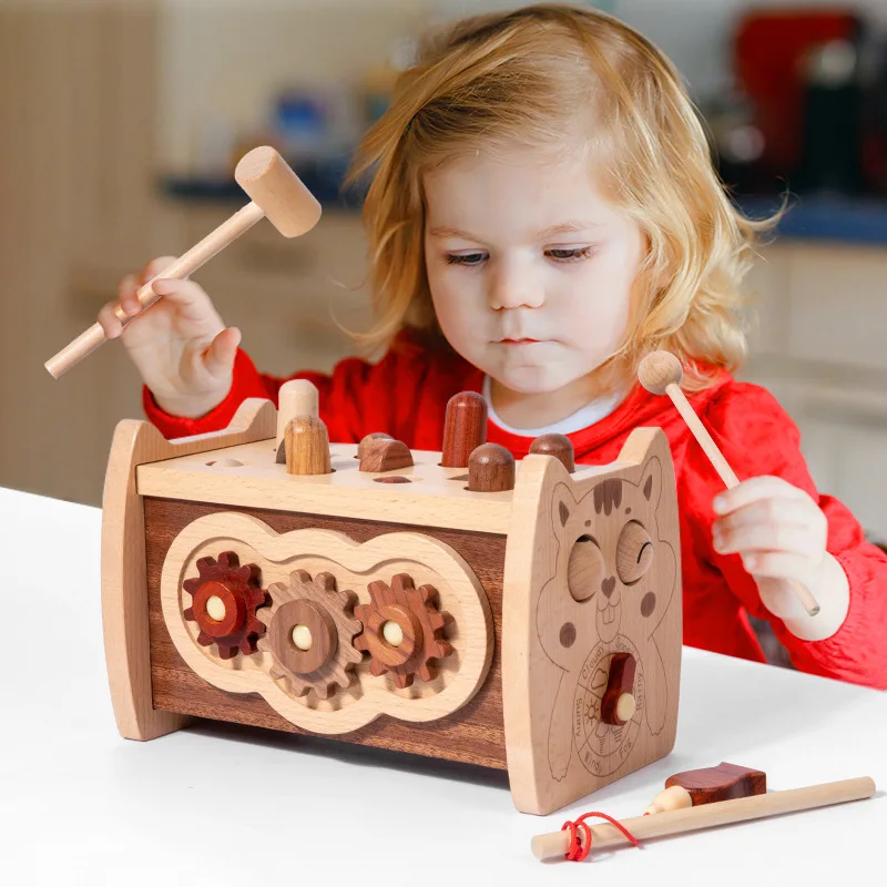 Mouse da terra per bambini stampa giocattolo musicale in legno multifunzionale che suona Qin genitore bambino interattivo Desktop magnetico pesca Ga