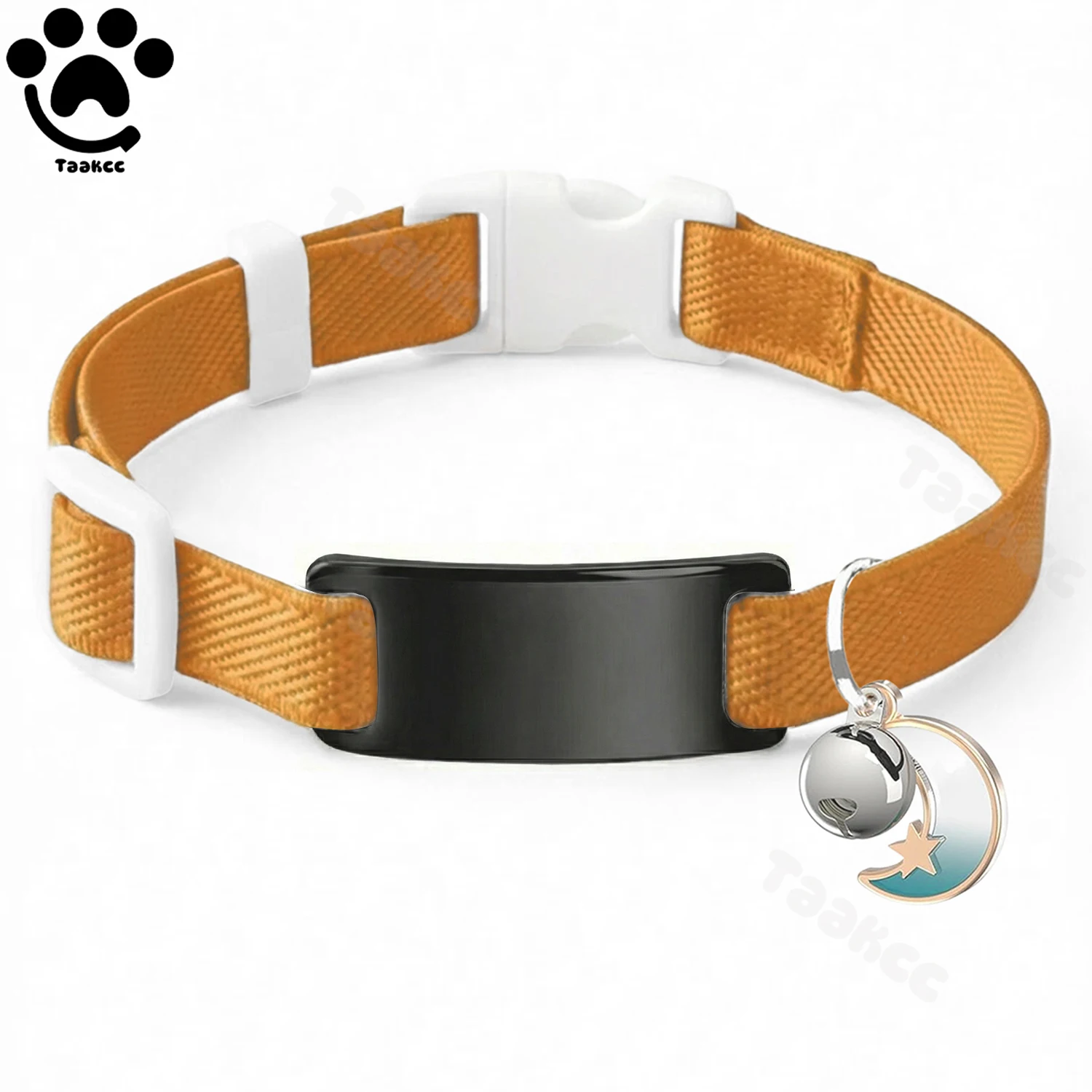 Personalisiertes Modisches Elastisches Katzenhalsband mit Kostenloser Gravur, Welpen- und Kätzchen-Anti-Verlust-Haustier-ID-Namensschild-Halskette mit Glocke & Mond-Ornament