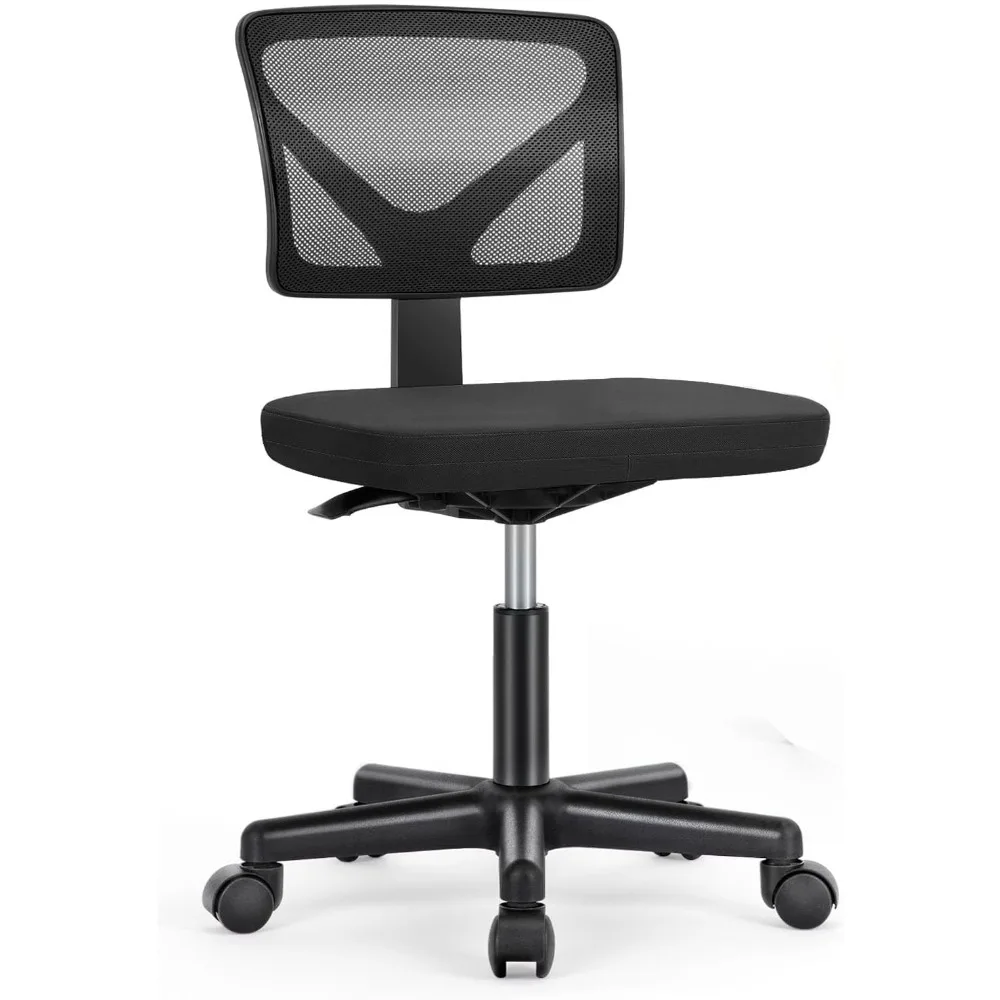 Armless Desk Chair - Small Home Office Chair with Wheels, Mesh Low Back Task Chair with Lumbar Support and Wheels