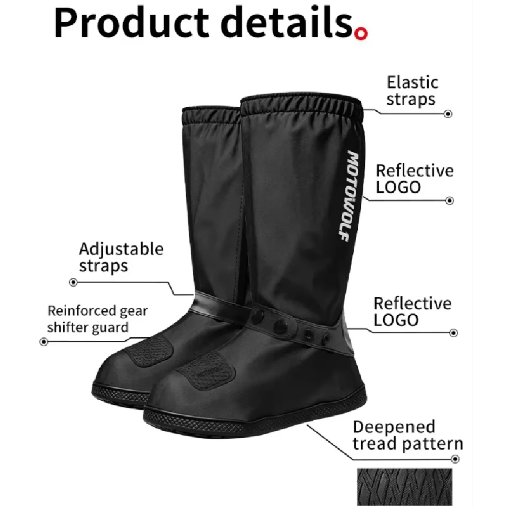 Unisex Reusable Anti-Slip Waterproof Rain Boot Shoe Cover High Tube Black Shoes Dust Protectors Cover Motorcycle Bike Rain Cover