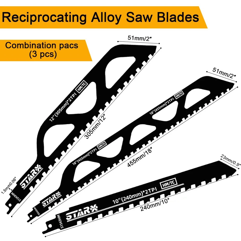 Saw Blades - Carbide Reciprocating Saw Blades for Cutting Porous Concrete, Fibre Cement, Wood,Brickwork, (3