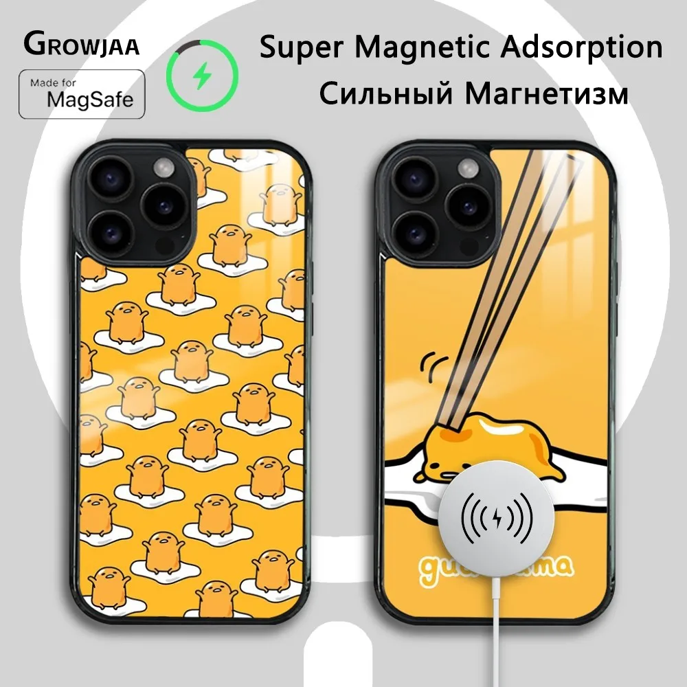 Yellow Lazy Egg G-Gudetama Magsafe Phone Case For iPhone 15 14 13 12 11 Pro Max Plus Mini Mirror Wireless Charging Funda